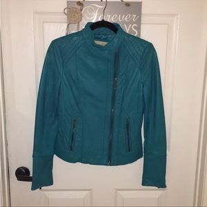 Stunning Michael Kors Turquoise Leather Biker Jacket - Sz S